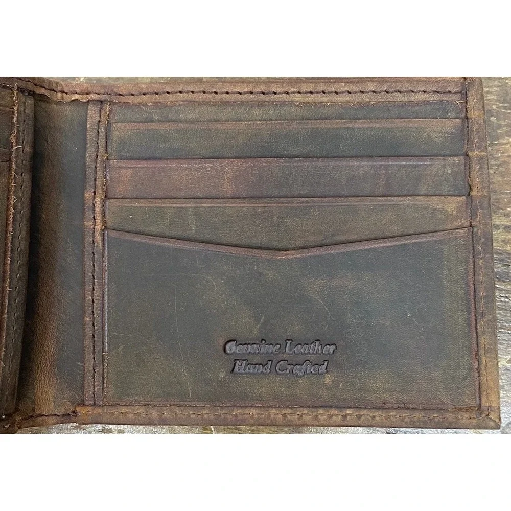 New Handcrafted Men's Distressed Brown Genuine Leather Bifold Wallet Vintage